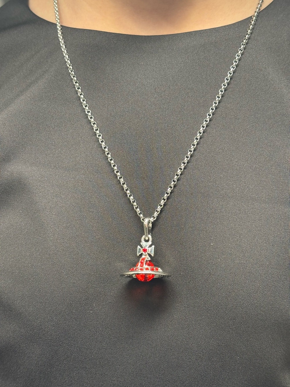 Vivienne Westwood Silver-Tone Necklace with Red Orb & Bow Pendant
